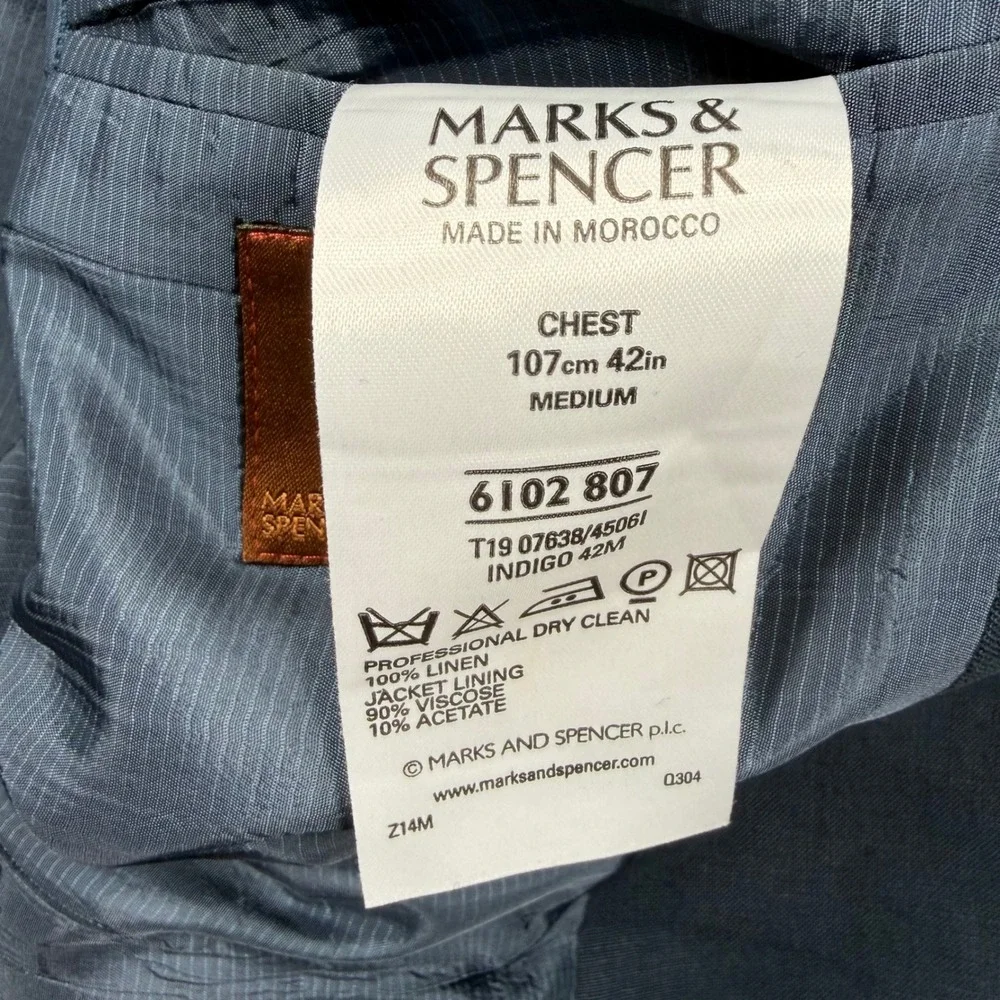 Marks & Spencer Collezione Linen Mens Blazer Jacket 42 Indigo Blue 3-Button
